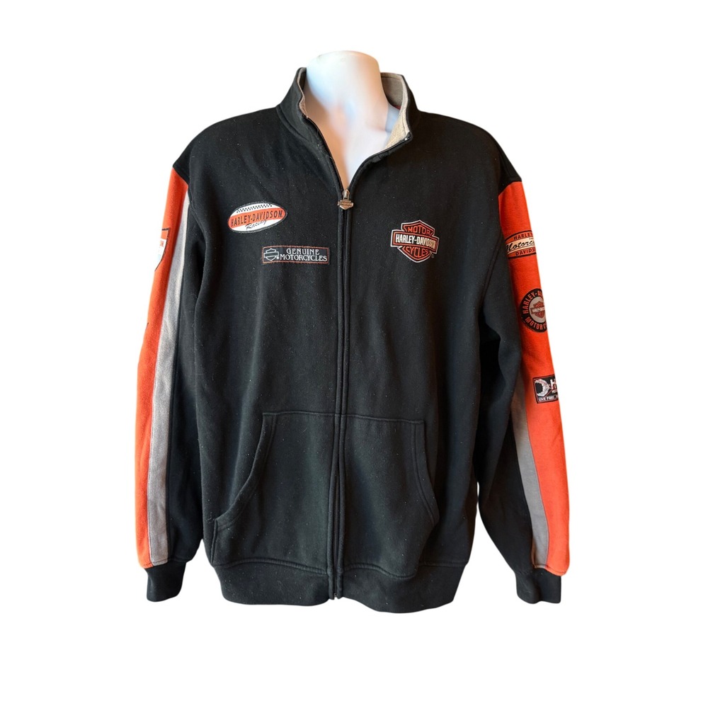 Harley-Davidson Racing Full Zip Sweatshirt Jacket Men's Large Black Orange Moto